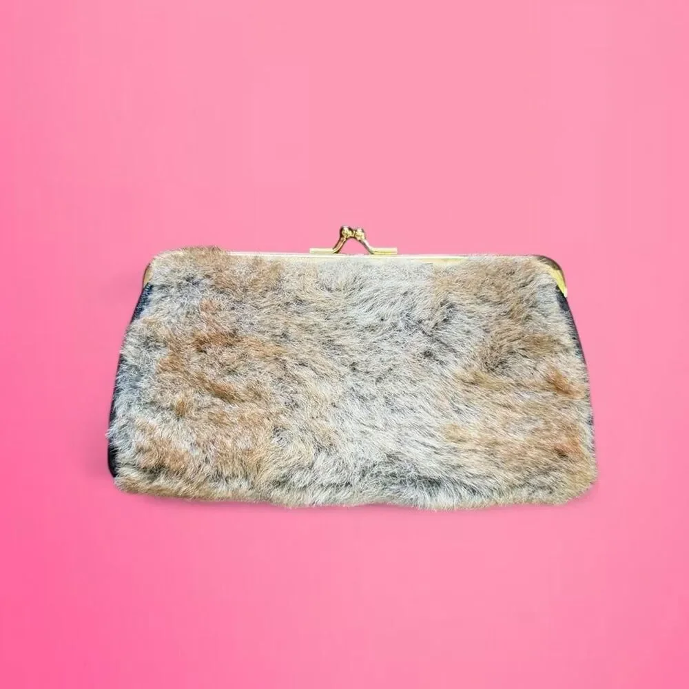 vintage 90s y2k Guang Tong faux fur leopard wallet RARE